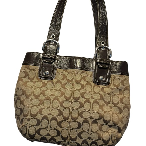 Coach Tan and Brown Signature  Canvas Shoulder Bag - Picture 15 of 17
